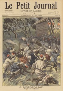 Tropas francesas lutando contra um ataque de saqueadores Sakalava em Madagascar